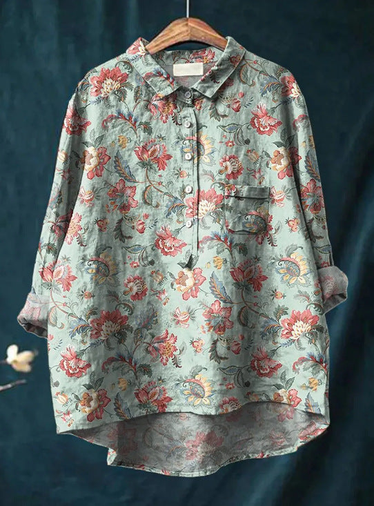 Damen Blumenshirt Elise im klassischen Chemisier-Stil mit elegantem Blumenmuster für Business & Freizeit.