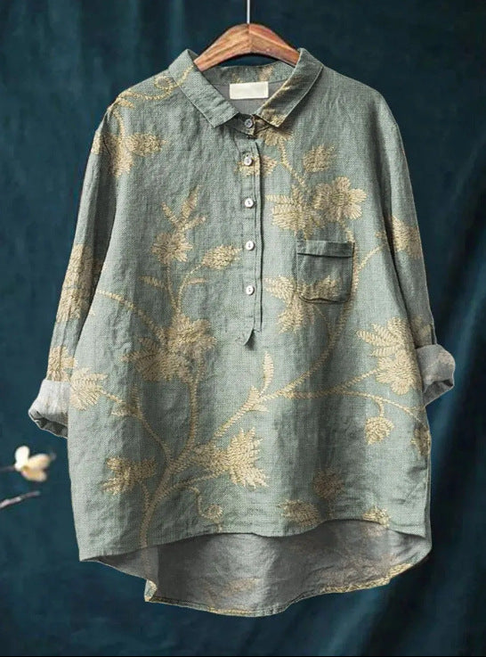 Vielseitiges Damen Blumenshirt Elise, ideal für Business, Casual und Freizeit. Klassischer Chemisier-Schnitt.