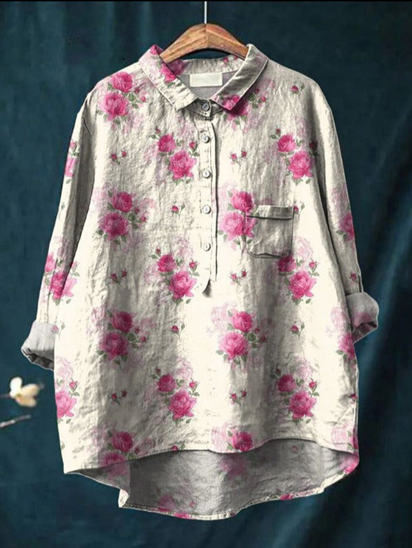 Elegantes florales Damen Blumenshirt Elise im zeitlosen Chemisier-Stil. Perfekte Damenmode für Stilbewusste.