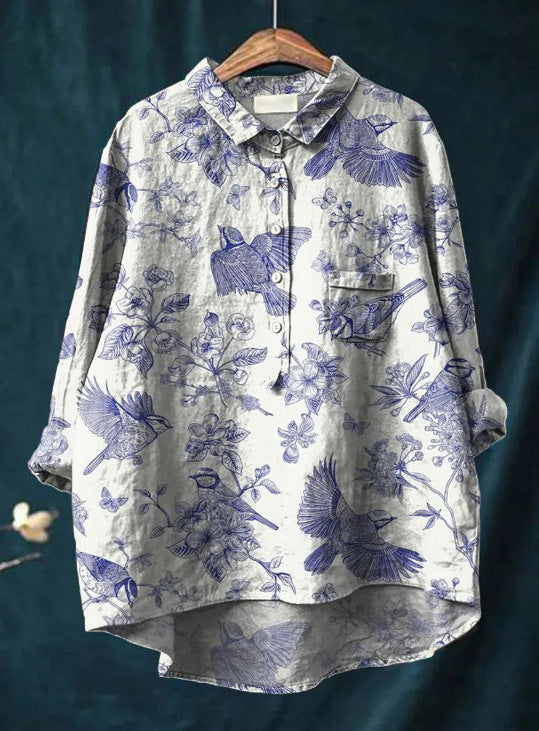Stilvolles Damen Blumenshirt Elise, ein florales Chemisier-Oberteil mit Langarm für Business Casual und Freizeit.