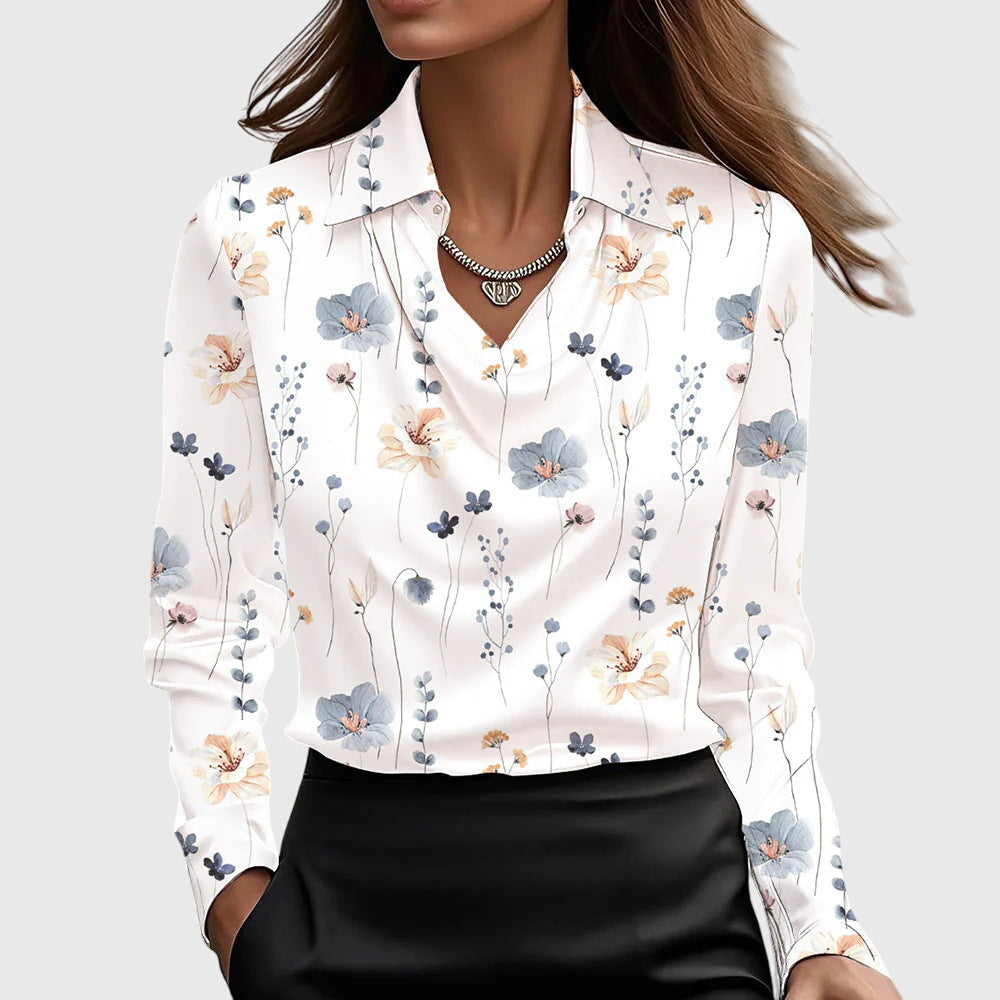 Elegante Damen Oberteil Bluse mit Faltenausschnitt & Brusttasche. Perfekt für Wintermode & Büro.