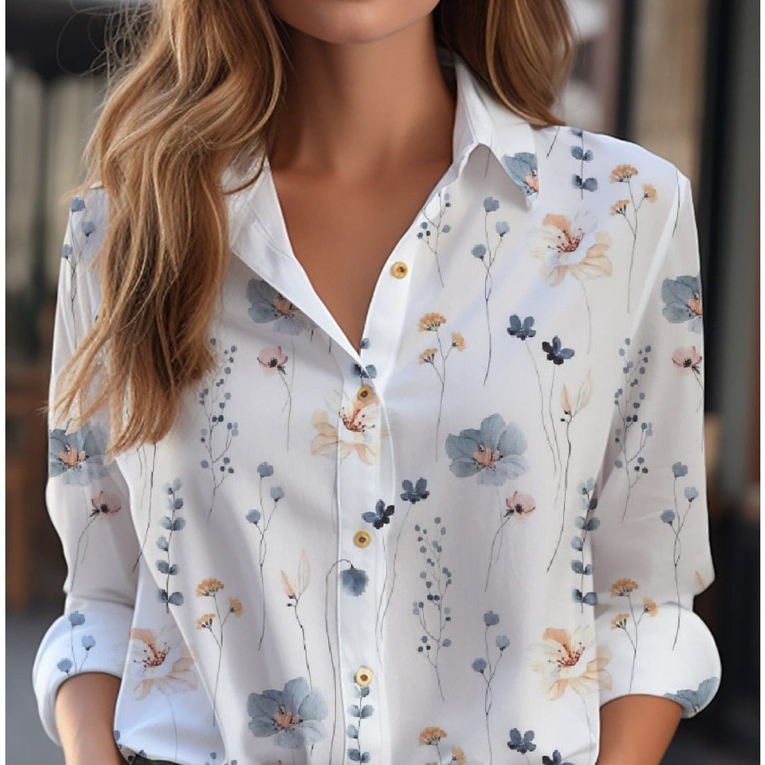 Damen Bluse mit farbigem Blumenmuster, locker geschnitten, Langarm, ideal für Frühling & Sommer.