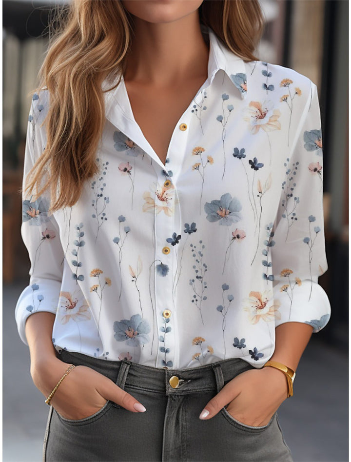 Elegante Damenbluse mit floralem Muster, weiter Schnitt, Langarm, perfekt für Freizeit & Büro.