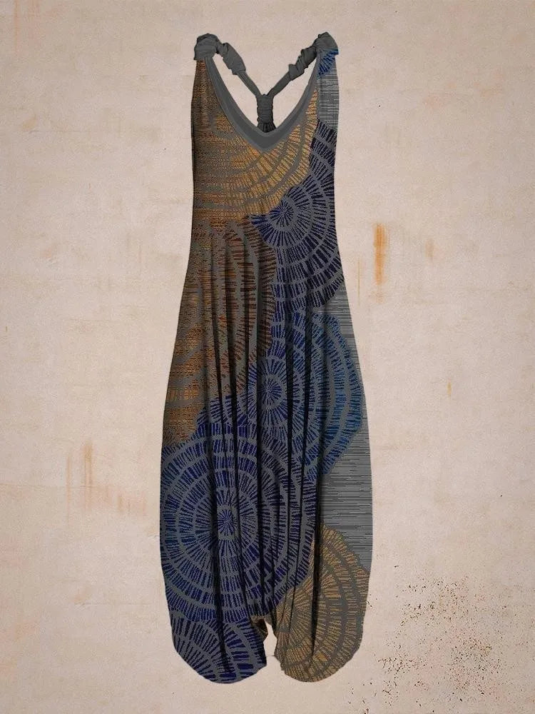 Damen Boho Jumpsuit mit verstellbaren Trägern und weitem Bein für Sommer, Strand & Freizeit. Lockerer Schnitt, stilvoll.