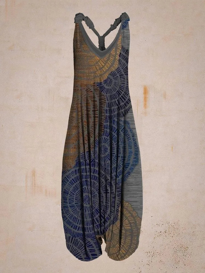 Damen Boho Jumpsuit mit verstellbaren Trägern und weitem Bein für Sommer, Strand & Freizeit. Lockerer Schnitt, stilvoll.
