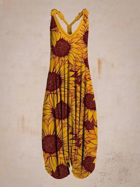 Luftiger Damen Sommer Jumpsuit mit weiter Passform, verstellbaren Trägern für Komfort. Perfekt für Strand & Urlaub.