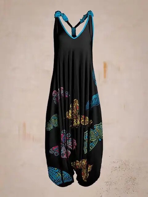 Trendiger Damen Maxi Jumpsuit im Boho-Stil mit Mustern & verstellbaren Trägern. Ein Must-have für den Sommer.