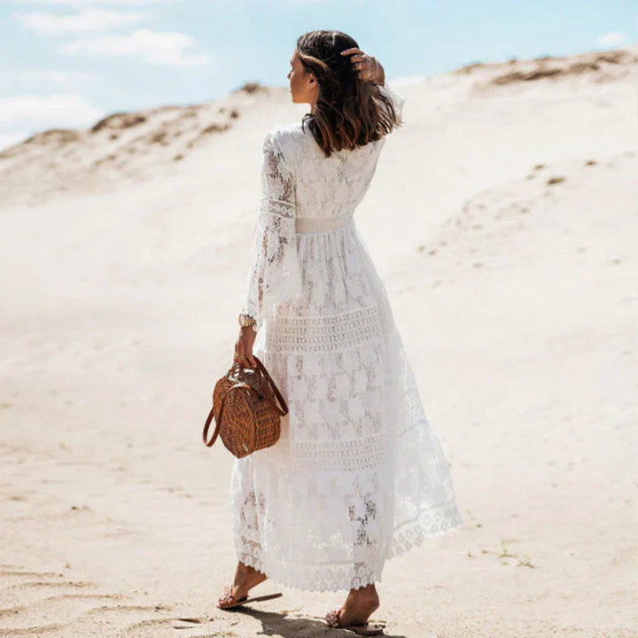 Elegantes Damen Boho Maxikleid mit langen Ärmeln, luftiges Strandkleid, perfekt für den Sommer.