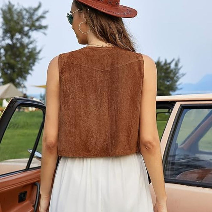 Trendige Damen Fransen Weste im Boho-Stil mit einem Knopf, perfekt für Freizeit & den Festival-Sommer.