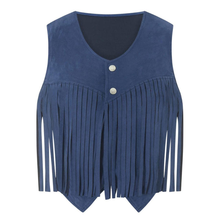 Damen Boho Weste mit Fransen, Knopfverschluss, perfekt für einen entspannten Sommer-Tag oder den Festival-Besuch.