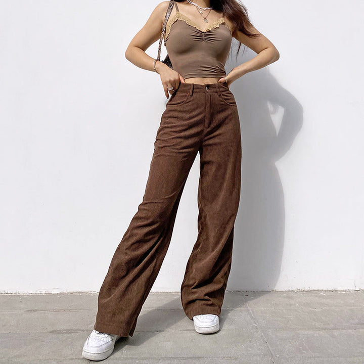 Damen Cordhose mit hoher Taille und weitem Bein für stilvollen Alltags-Komfort und Eleganz.