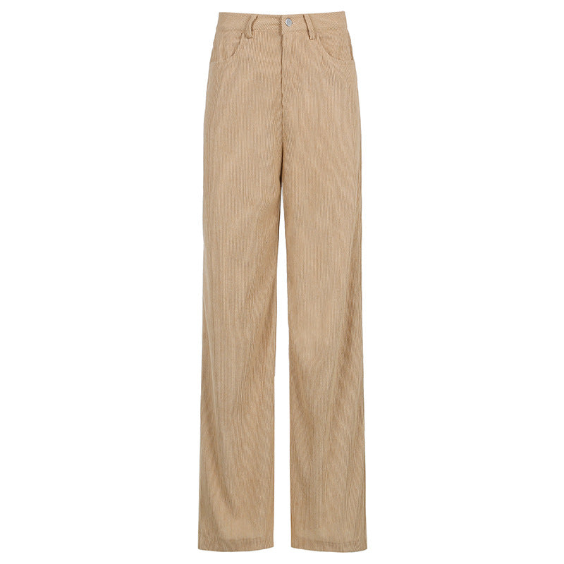Lässige Damen Cordhose mit weitem Bein und hoher Taille, perfekt für entspannte Freizeit-Outfits.