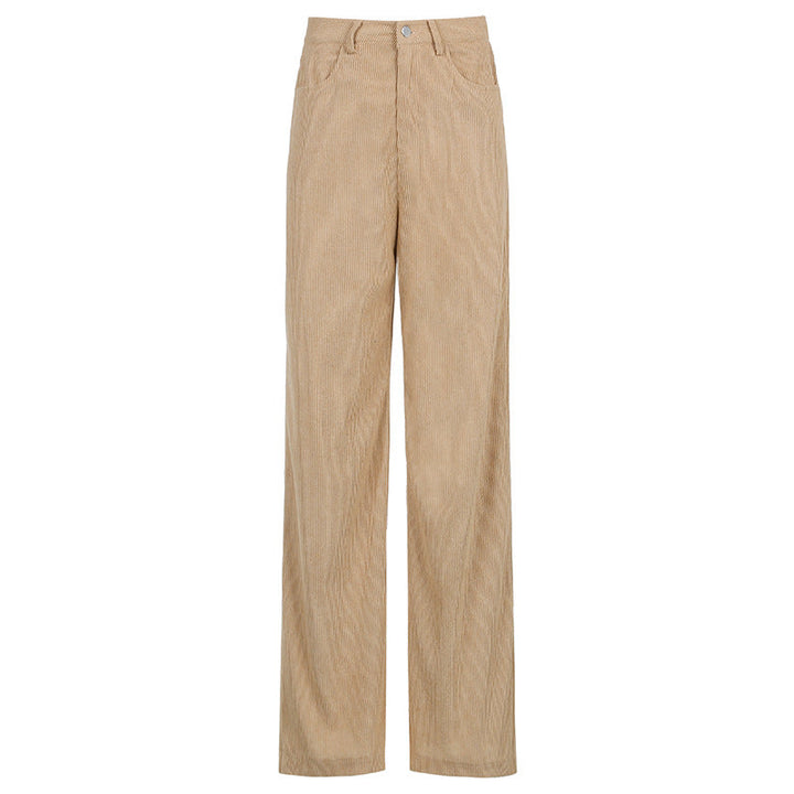 Lässige Damen Cordhose mit weitem Bein und hoher Taille, perfekt für entspannte Freizeit-Outfits.