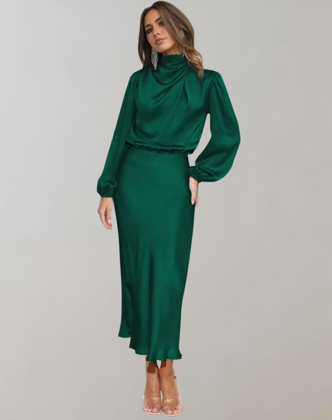 Elegantes festliches Damenkleid mit langen Ärmeln, perfekt für Party und Gala, modisch.