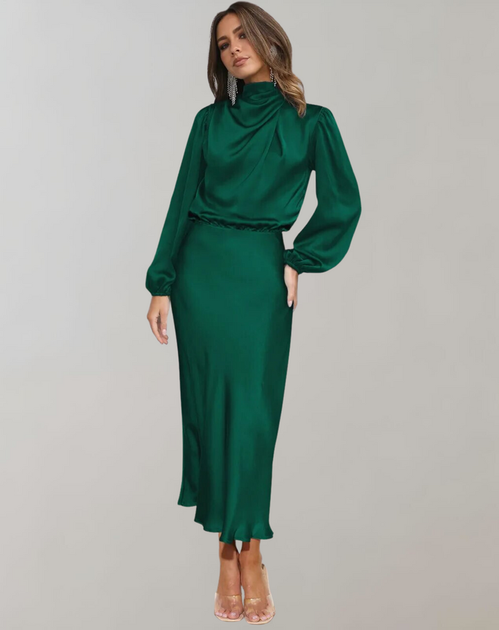 Elegantes festliches Damenkleid mit langen Ärmeln, perfekt für Party und Gala, modisch.