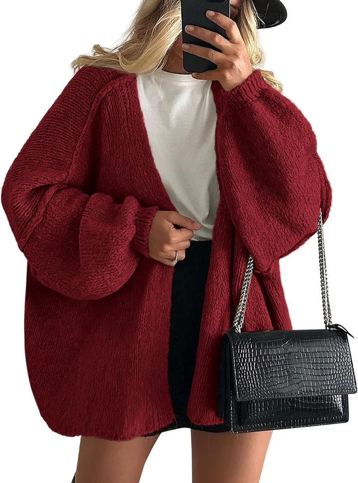 Damen Emilia Strick Cardigan, locker geschnitten, weinrot. Eleganter, vielseitiger Cardigan für den Frühling.