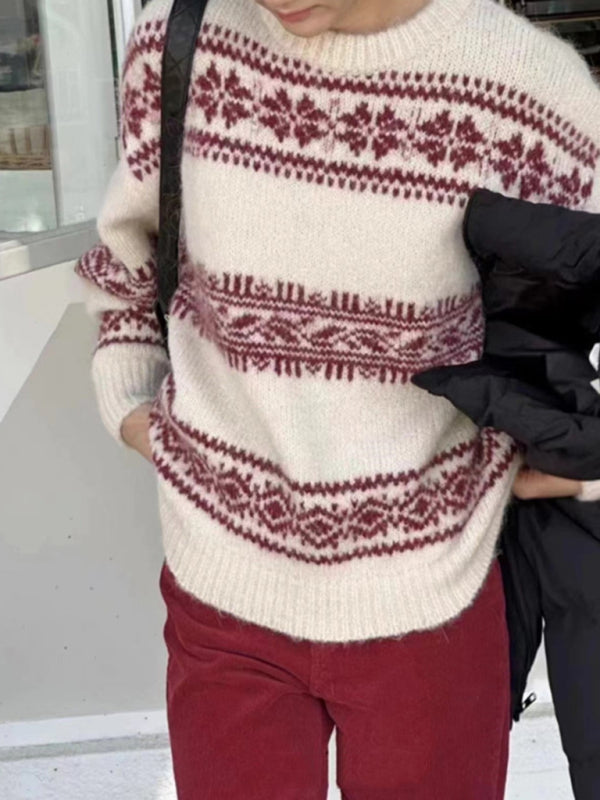 Modischer Damen Langarm-Pullover mit Fair Isle Muster. Gemütlicher Strickpullover, perfekt für entspannte Frühlingstage.