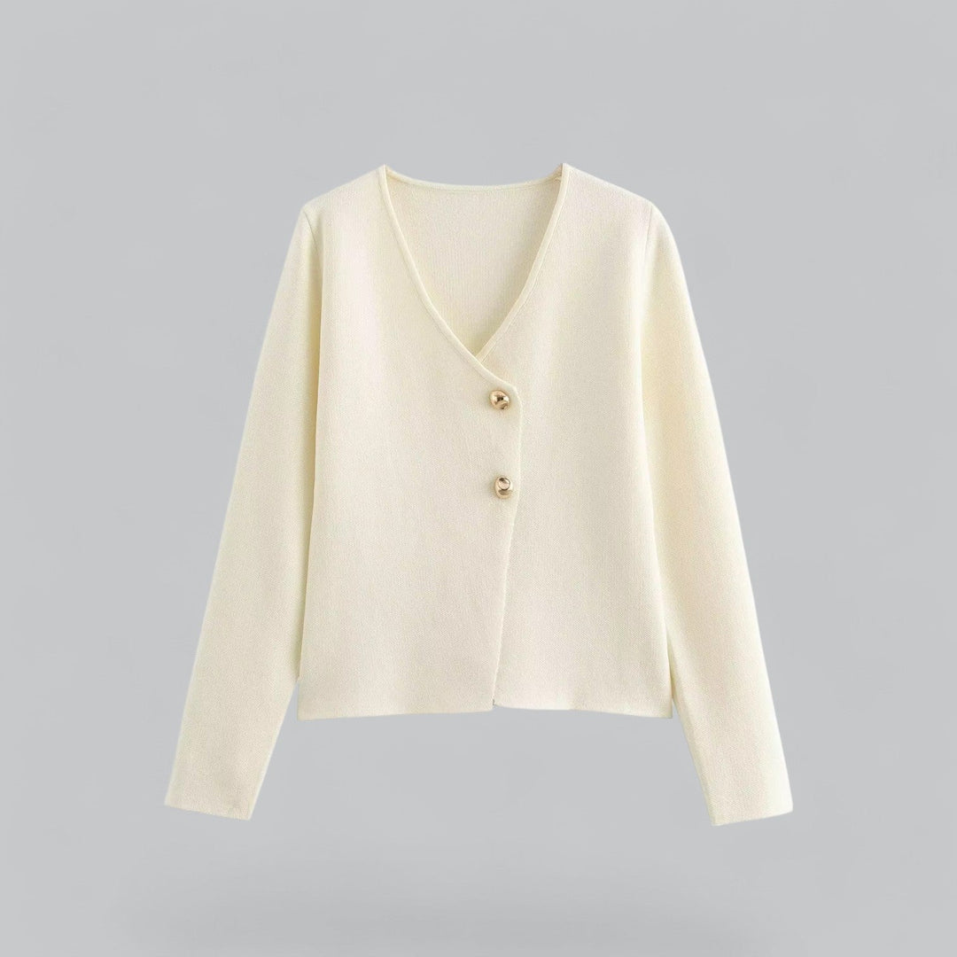 Detailaufnahme des feinen Strickgewebes, ideal für den eleganten Frühlings-Cardigan.