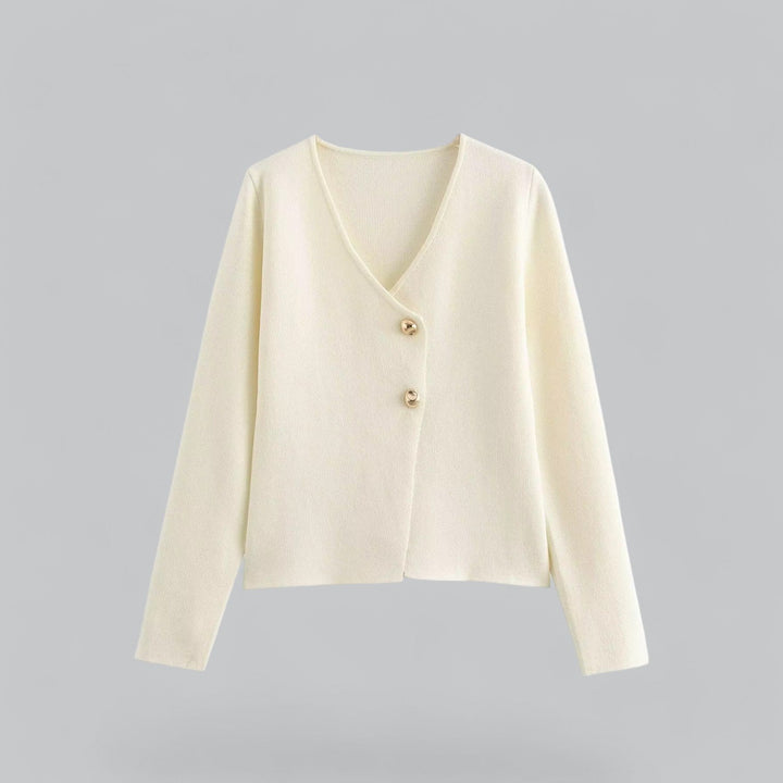 Detailaufnahme des feinen Strickgewebes, ideal für den eleganten Frühlings-Cardigan.