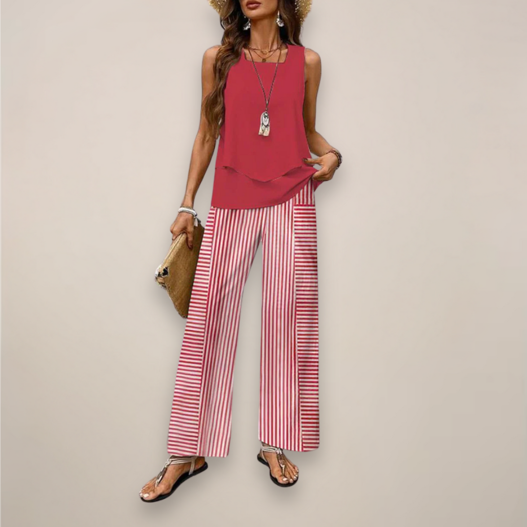 Vielseitiges elegantes Damen Hosen-Set mit Print, locker geschnitten, geeignet für Frühling & Freizeit.