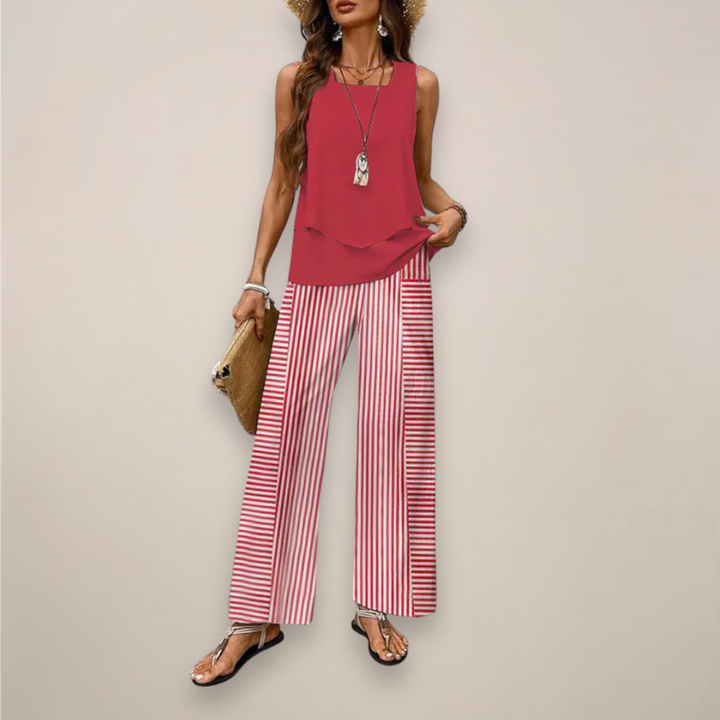 Vielseitiges elegantes Damen Hosen-Set mit Print, locker geschnitten, geeignet für Frühling & Freizeit.