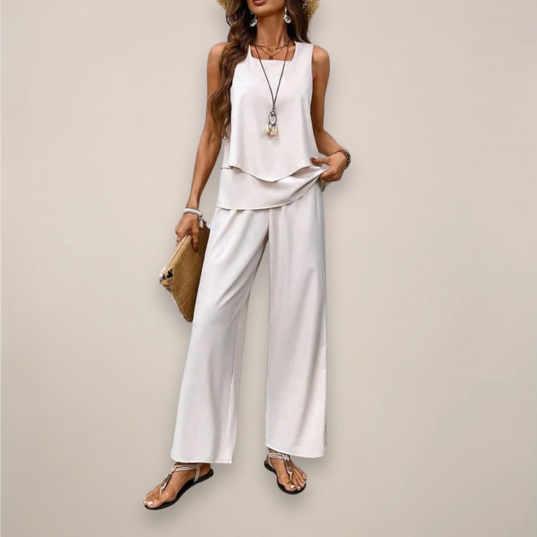 Elegantes bedrucktes Damen Hosen-Set für Frühling, komfortable weite Hose, stilvolle Freizeitkleidung.