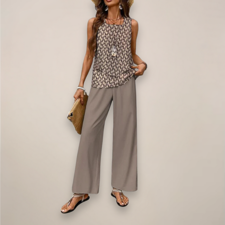 Frühlingshaftes Damen Print Hosen-Set, elegant & locker geschnitten, ideal für komfortable Sommer-Outfits.