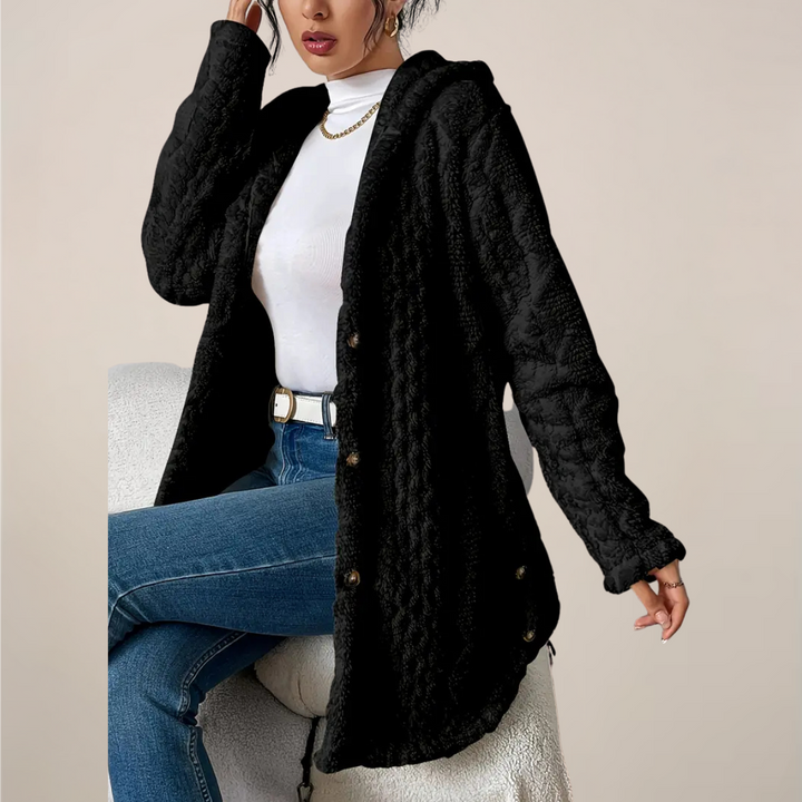 Elegante Damen Strukturjacke mit Kapuze für den Frühling. Perfekt als lässige Freizeitjacke.