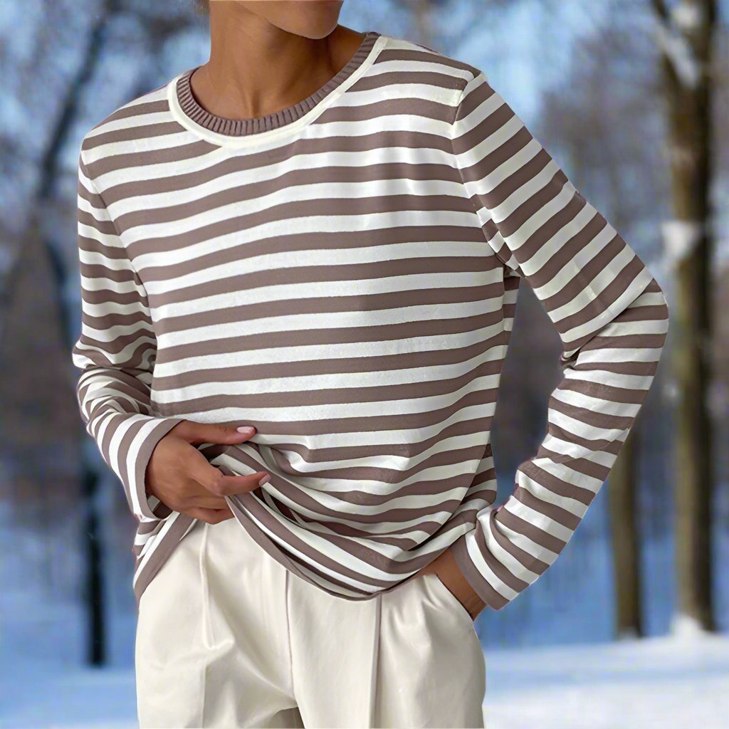 Casual gestreiftes Damen Langarmshirt. Weiches und leichtes Shirt, ideal für Frühling & Sommer Freizeit-Looks.
