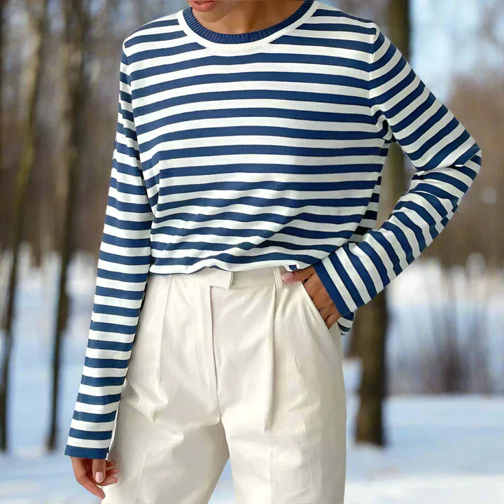 Klassisch gestreiftes Damen Langarmshirt. Zeitloses Frühling/Sommer Oberteil für stilvolle Casual-Outfits.