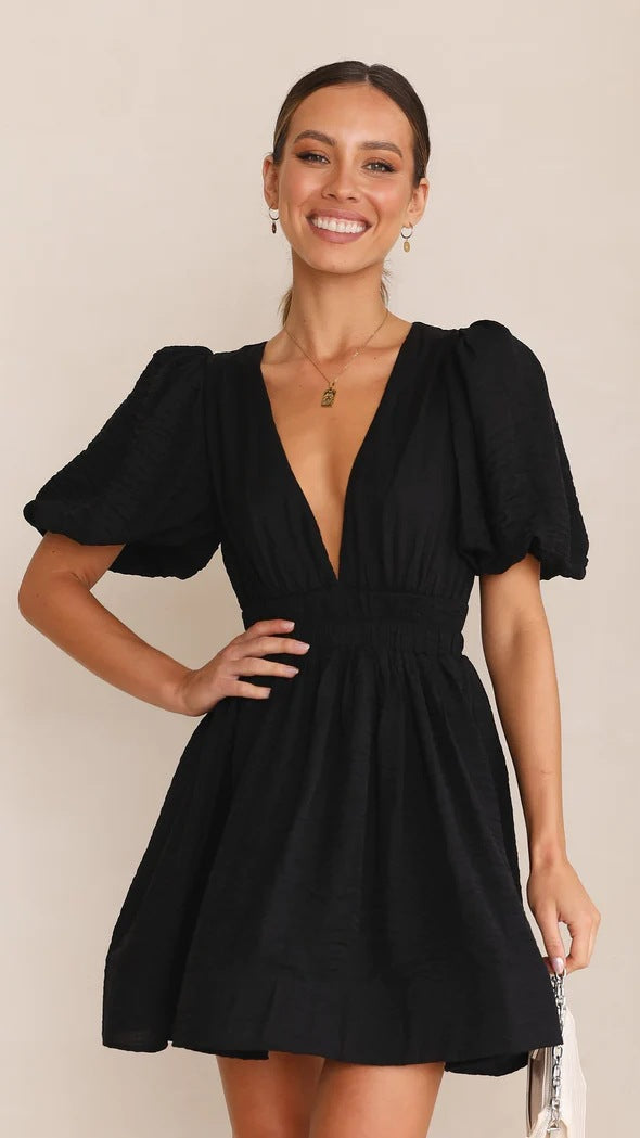 Modisches Frühlings- & Sommer-Minikleid für Damen, mit schicken Puffärmeln; ideal für stilvolle Outfits.