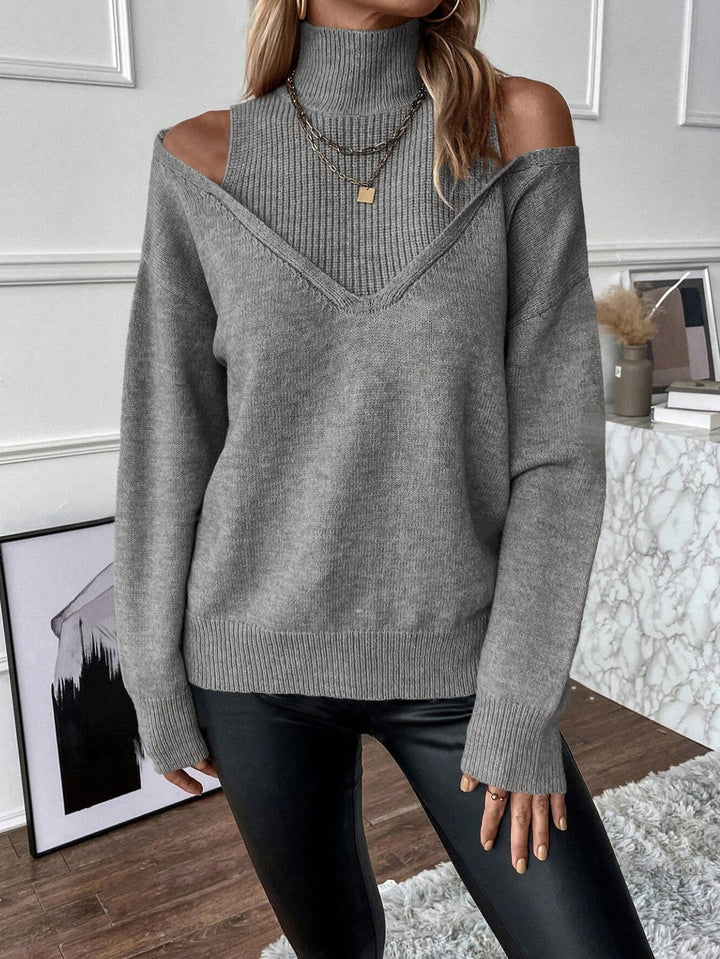 Eleganter Damen Rollkragen-Pullover mit stylischen Schulterausschnitten, perfekt für die Frühlingsmode.