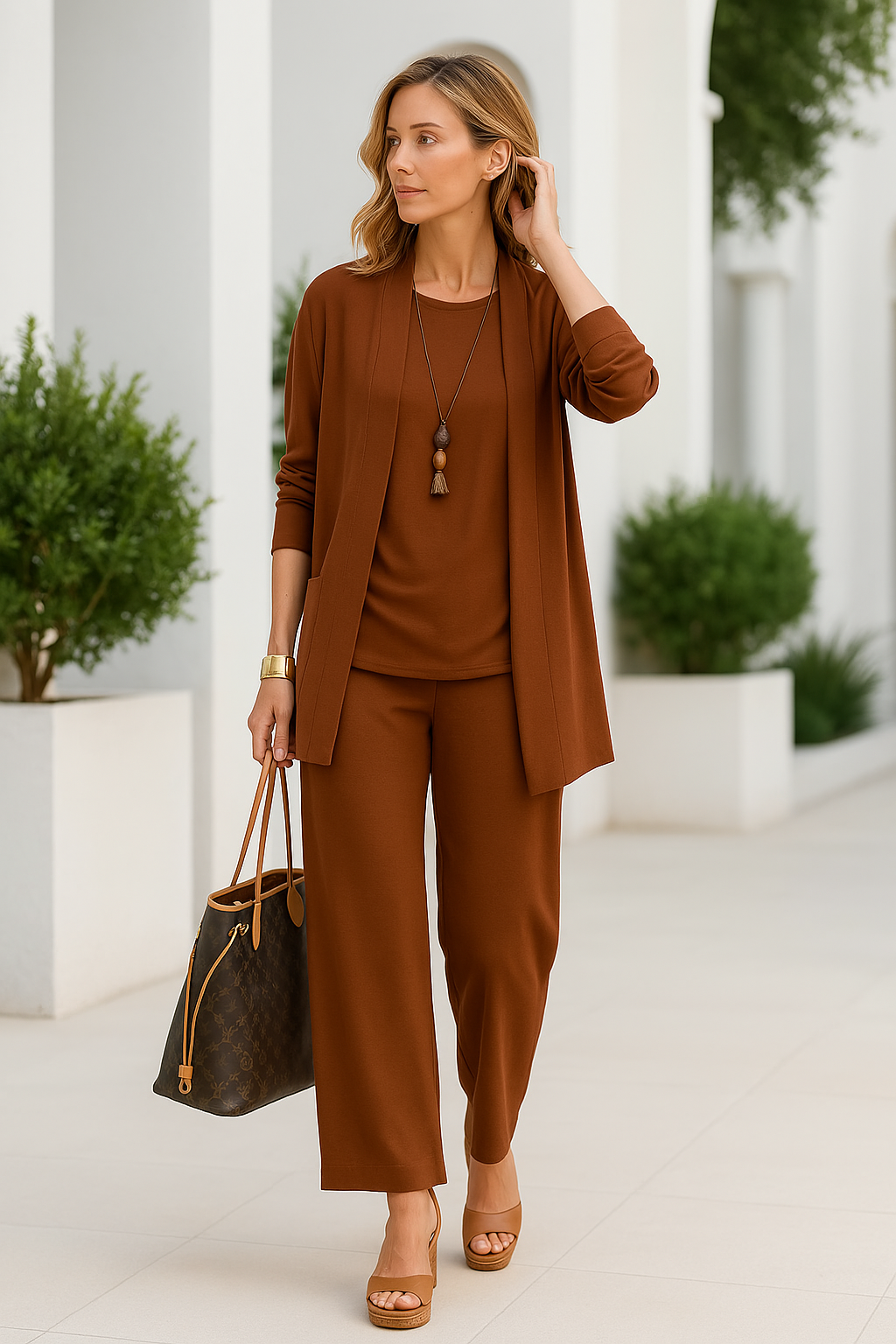 Modisches Damen Frühlings-Outfit: Dreiteiliges Set mit Blazer, Hose. Ideal für Business & Freizeit.