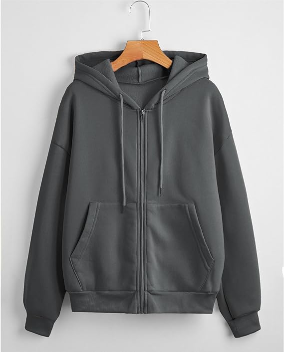 Nahaufnahme: Hochwertiger Reißverschluss am Damen Kapuzenpullover. Komfortabler Hoodie.