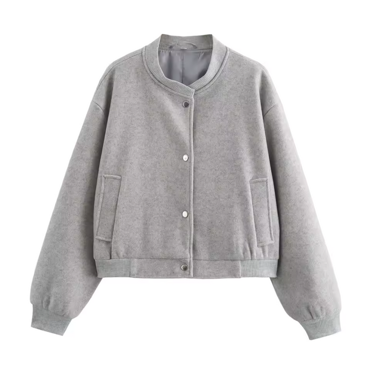 Elegante Damen Bomberjacke mit Knopfleiste. Gekürzte Freizeitjacke, ideal als stilvolle Übergangsjacke.