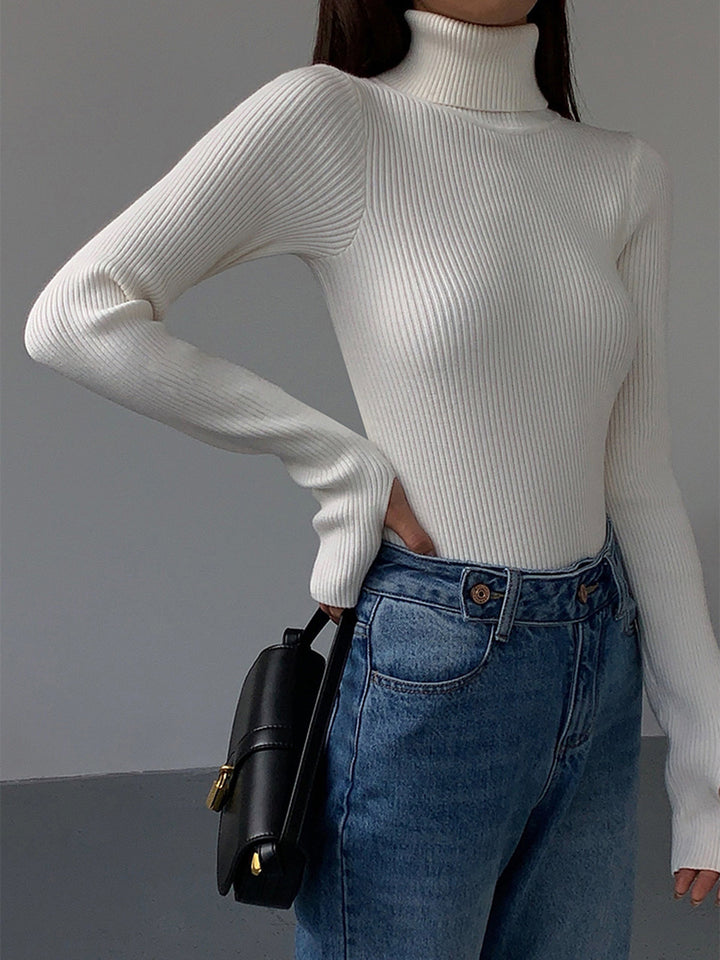 Trendiger Damen Rollkragenpullover, gerippt. Modischer Strickpullover für die aktuelle Frühjahrsmode und Komfortbekleidung.