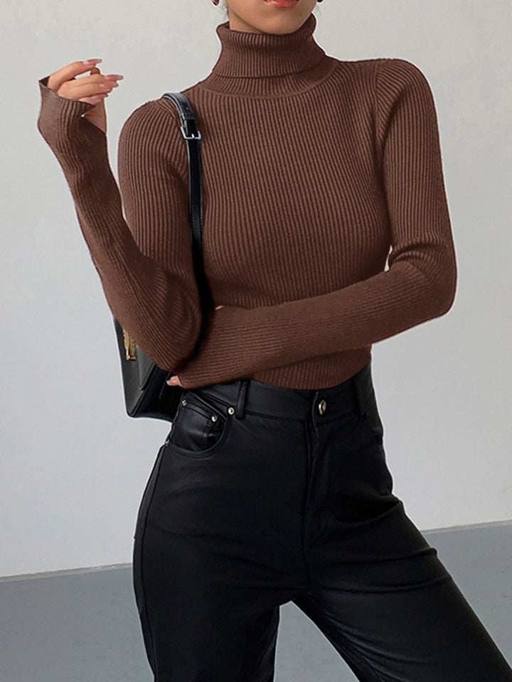 Hochwertiger Damen Rollkragenpullover, gerippt. Langlebiger Strickpullover, perfekt für Frühjahrsmode und Komfort.