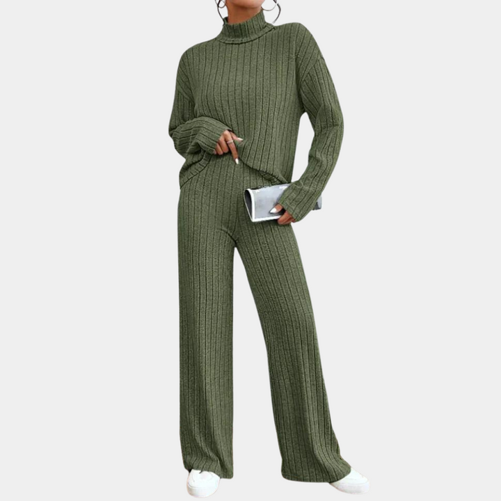 Damen geripptes Strick Lounge Set, bequemer Zweiteiler für maximalen Komfort und Entspannung.