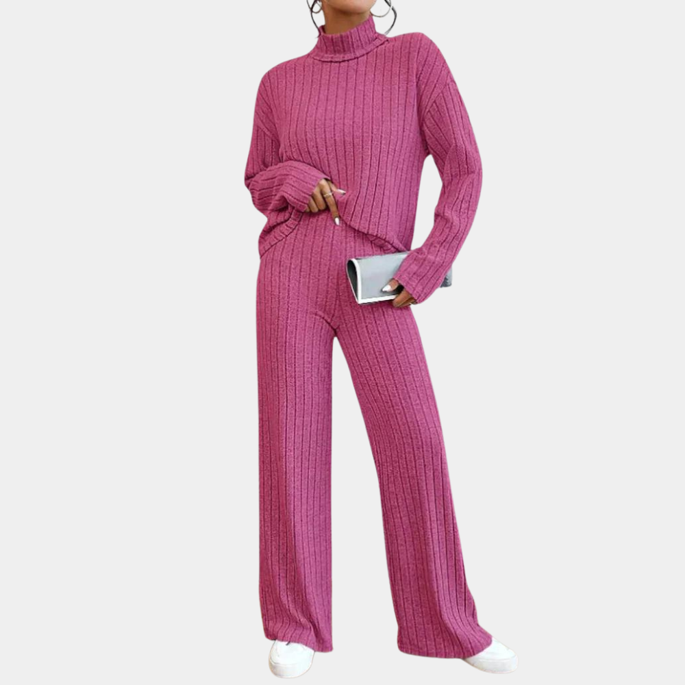 Weiches geripptes Damen Lounge Set aus Strick, perfekt für erholsame Stunden und gemütliche Abende.