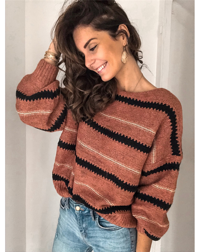 Modischer Damen-Winterpullover mit Streifen-Look, ideal für Freizeit. Kuscheliger Langarmpullover für Frauen.
