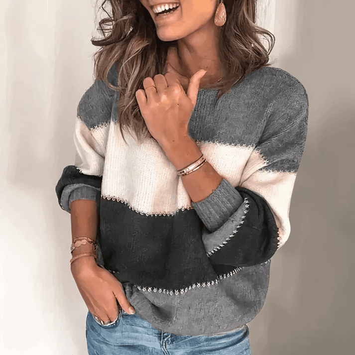 Damen Gestreifter Pullover mit lockerer Passform für Herbst & Winter. Bequemer Streifenpullover mit Langarm.