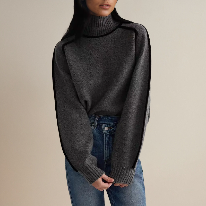 Vielseitiger Damen Strickpullover, gestreift. Slim Fit Rollkragen-Oberteil, langarm, perfekt für Freizeit im Winter.