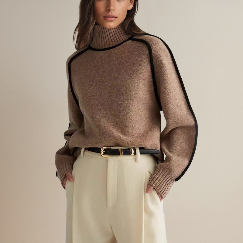 Weicher Damen Strick-Rollkragenpullover, gestreift. Slim Fit Winterpullover für bequeme und modische Looks.