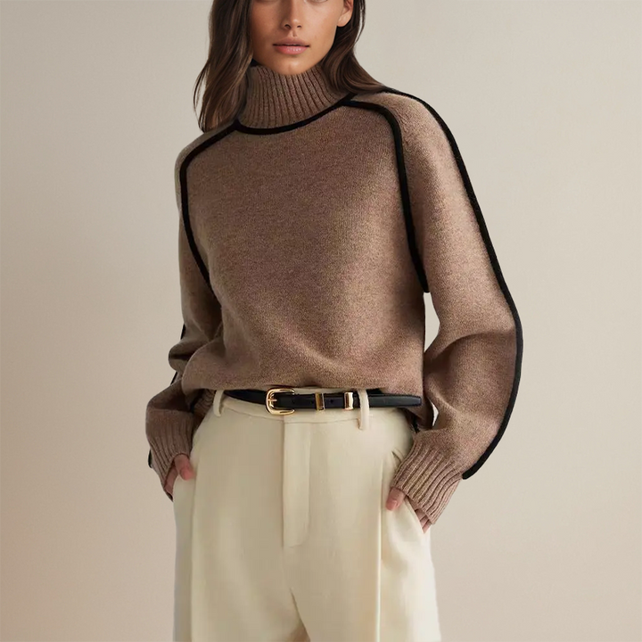 Weicher Damen Strick-Rollkragenpullover, gestreift. Slim Fit Winterpullover für bequeme und modische Looks.
