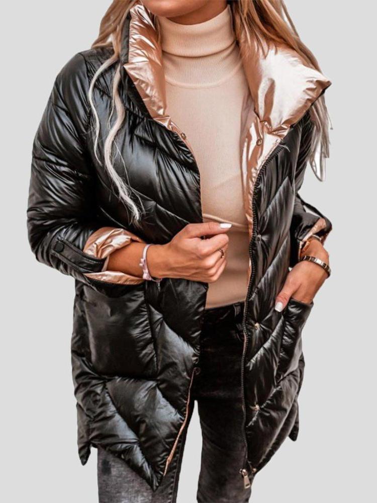 Damen Glänzender Winter Pufferjacke, warm & stilvoll, ideal für kalte Outdoor-Tage.