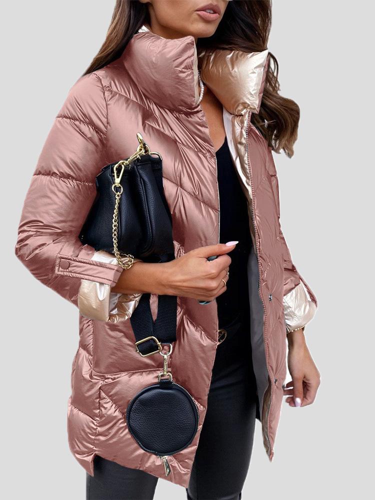 Modische Damen Pufferjacke, glänzend & elegant; perfekter Wintermantel für Freizeit & Mode.