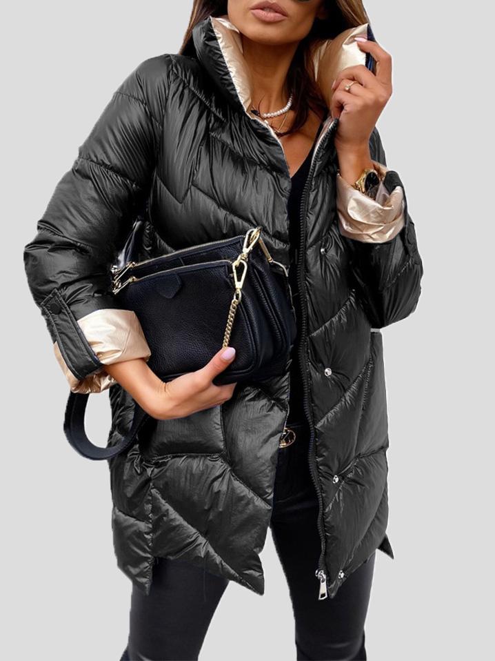 Glänzende Damen Winter Pufferjacke, robust & funktional, für stilvolle Winter-Freizeit.