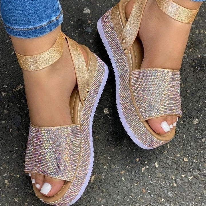 Damen Glitzer-Flatform Sandalen, funkelnd & bequem. Modische Plateau-Schuhe für Frühling & Sommer Freizeit.