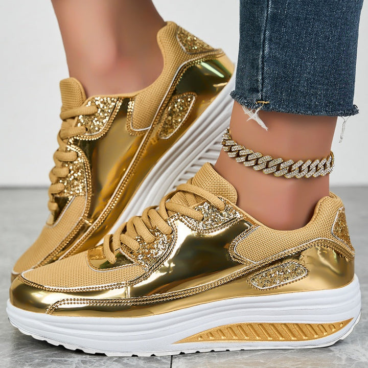 Damen Glitzer Sneaker (Gold/Silber), stilvoll und bequem für Alltag und Freizeit.