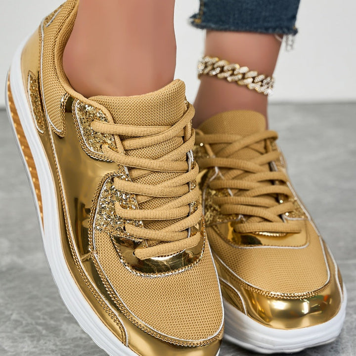 Komfortable Sohle der Damen Glitzer Sneaker, ideal für lange Tage und stilvolle Alltagsoutfits.